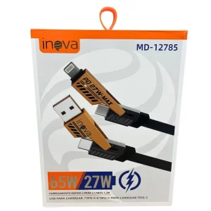 Cabo INOVA Turbo -USB/USB-C/Type C/Lightning – 65W/ 27W- 1,2 Metro – MD-12785